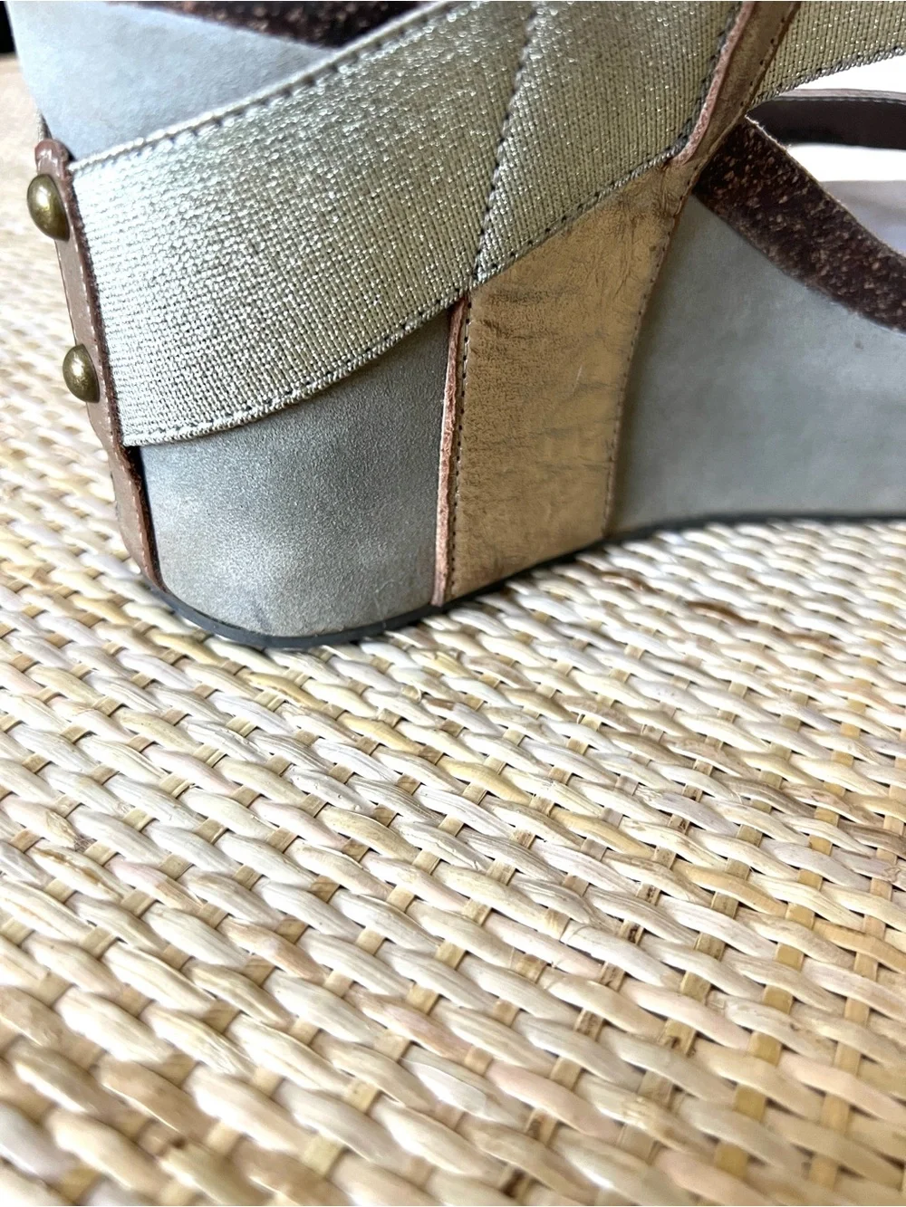 OTBT Bushnell wedge sandal metallic bronze platform sole leather/textile upper 9